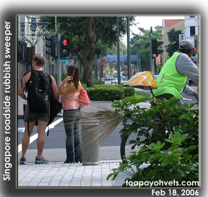 Tourists, Roadside rubbish sweeper in Singapore. Toa Payoh Vets 