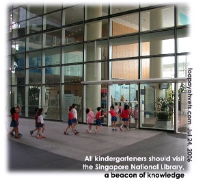 14th storey high skylight at entrance of National Library fascinates kindergarteners. Toa Payoh Vets