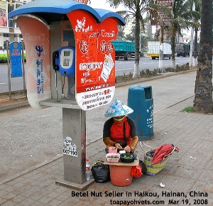 Haikou's upscale waterfront condo area. A betel nut seller. Toa Payoh Vets